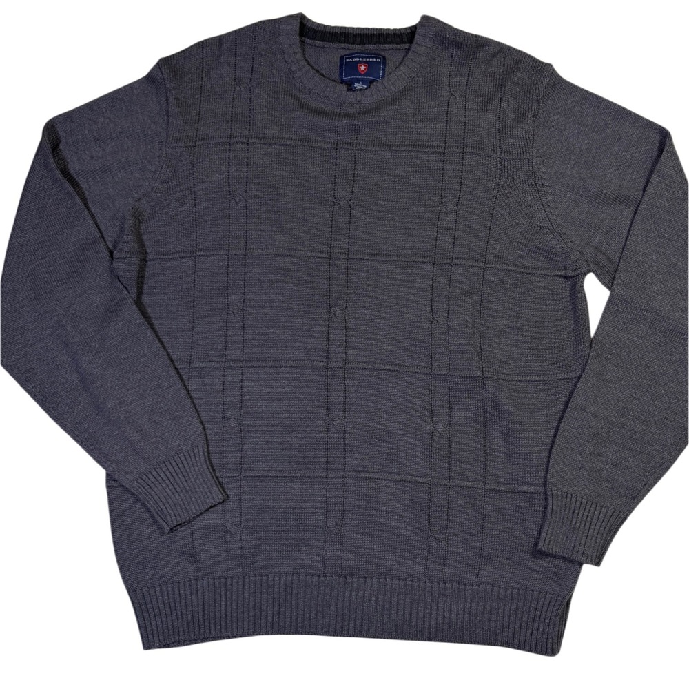 L Retro 2012 Saddlebred Gray Grid Knit Sweater Preppy Dadcore Classic Cotton